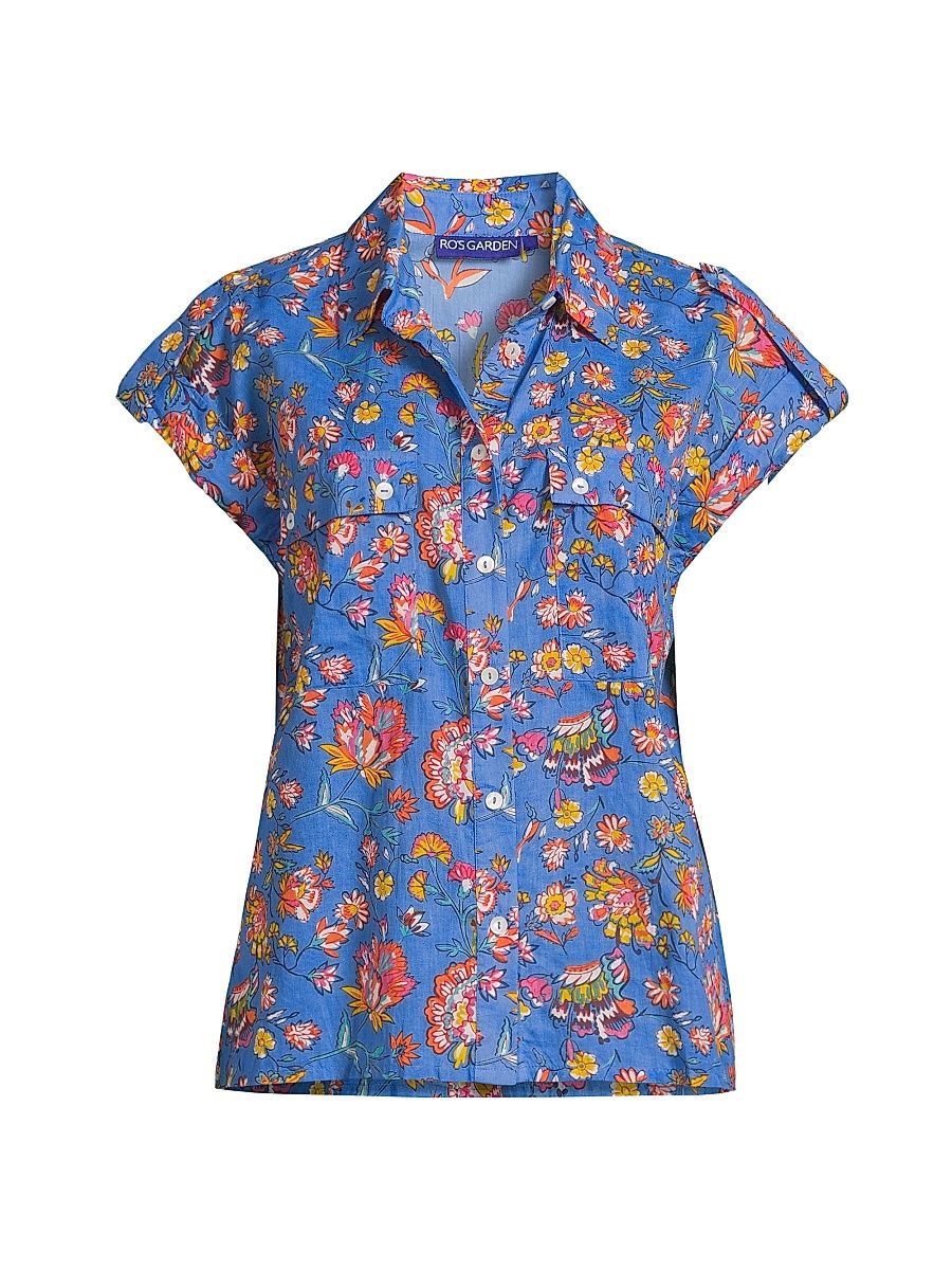 Women's Netherlands Floral Cotton Shirt - Light Blue Baru - Size Large