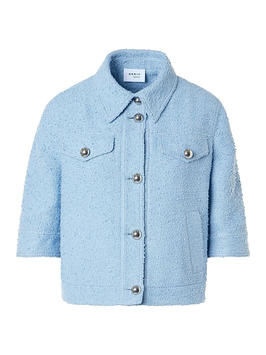 Women's Bouclé Boxy Short-Sleeve Jacket - Sky Blue - Size 16