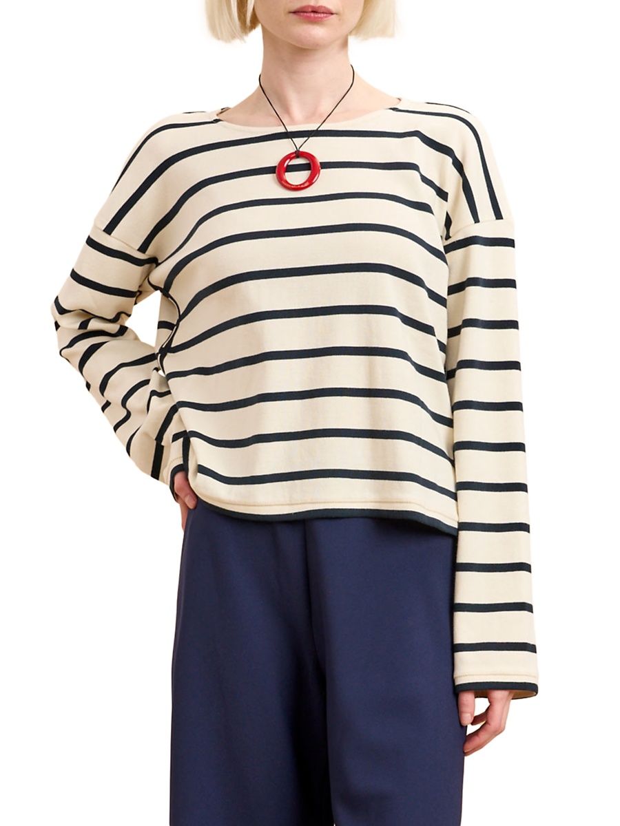 Women's Long Breton Tee - Ecru Multi - Size XS