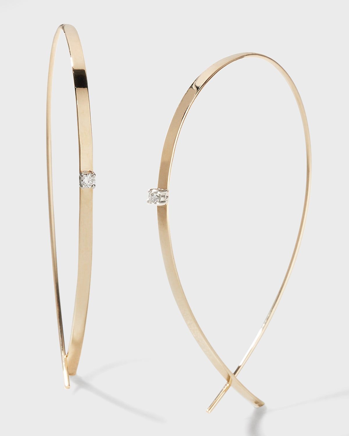 14K Gold Small Flat Diamond Hoop Earrings