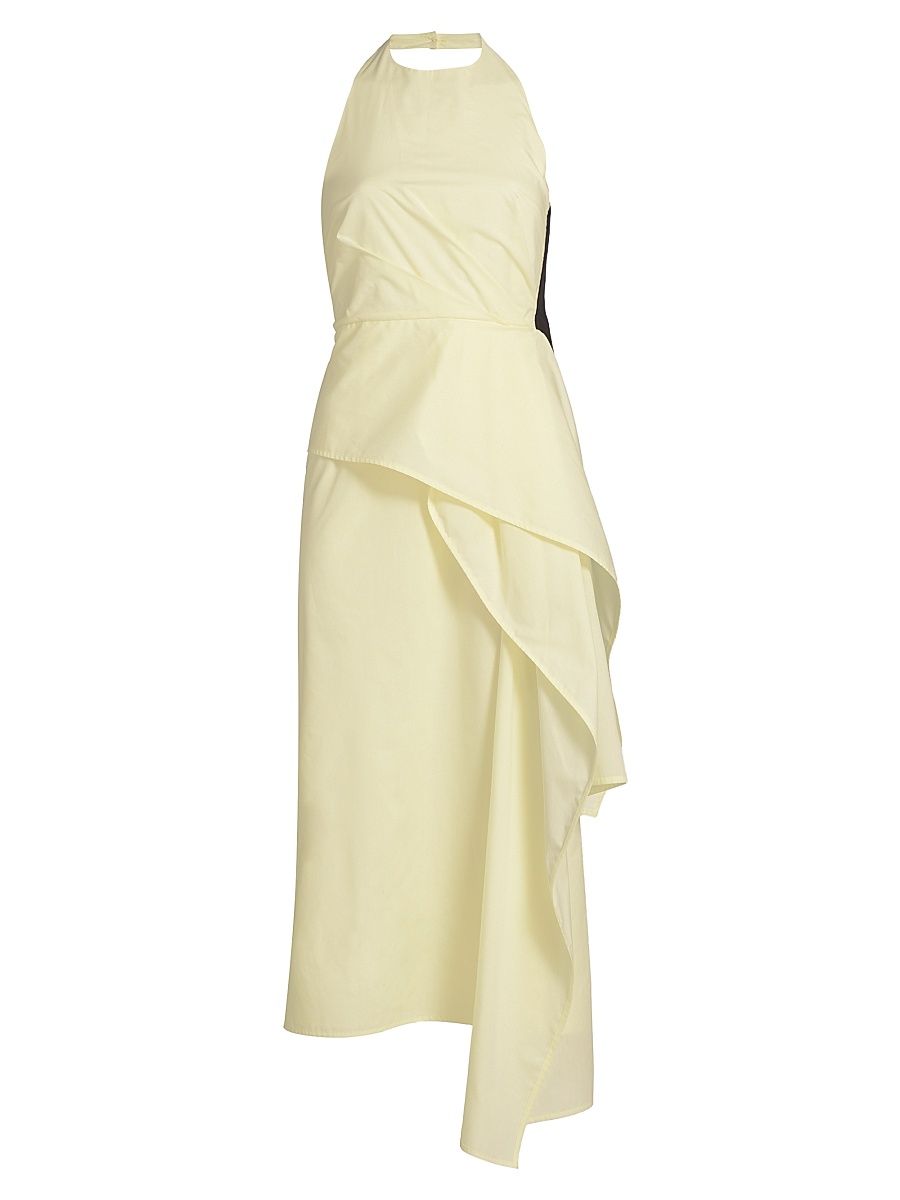 Women's Selene Draped Cotton Halter Midi-Dress - Giallo Pallido - Size 10