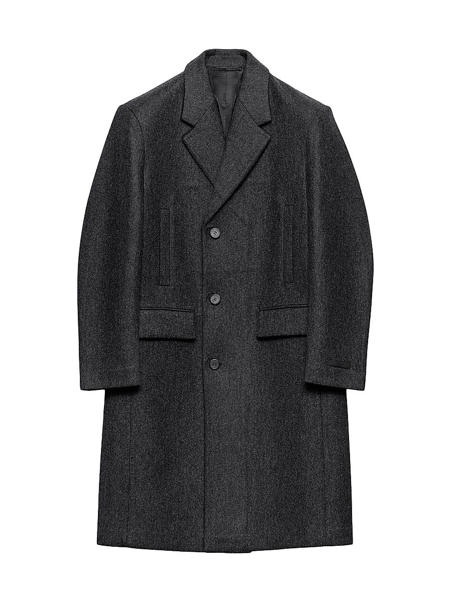 Men's Single-Breasted Wool Coat - Grey - Size 44