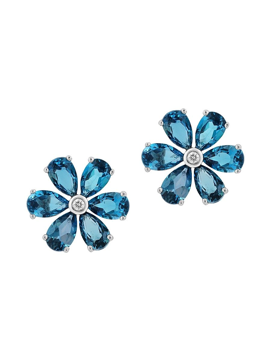 Women's 14K White Gold, London Blue Topaz & 0.01 TCW Diamond Stud Earrings - White Gold