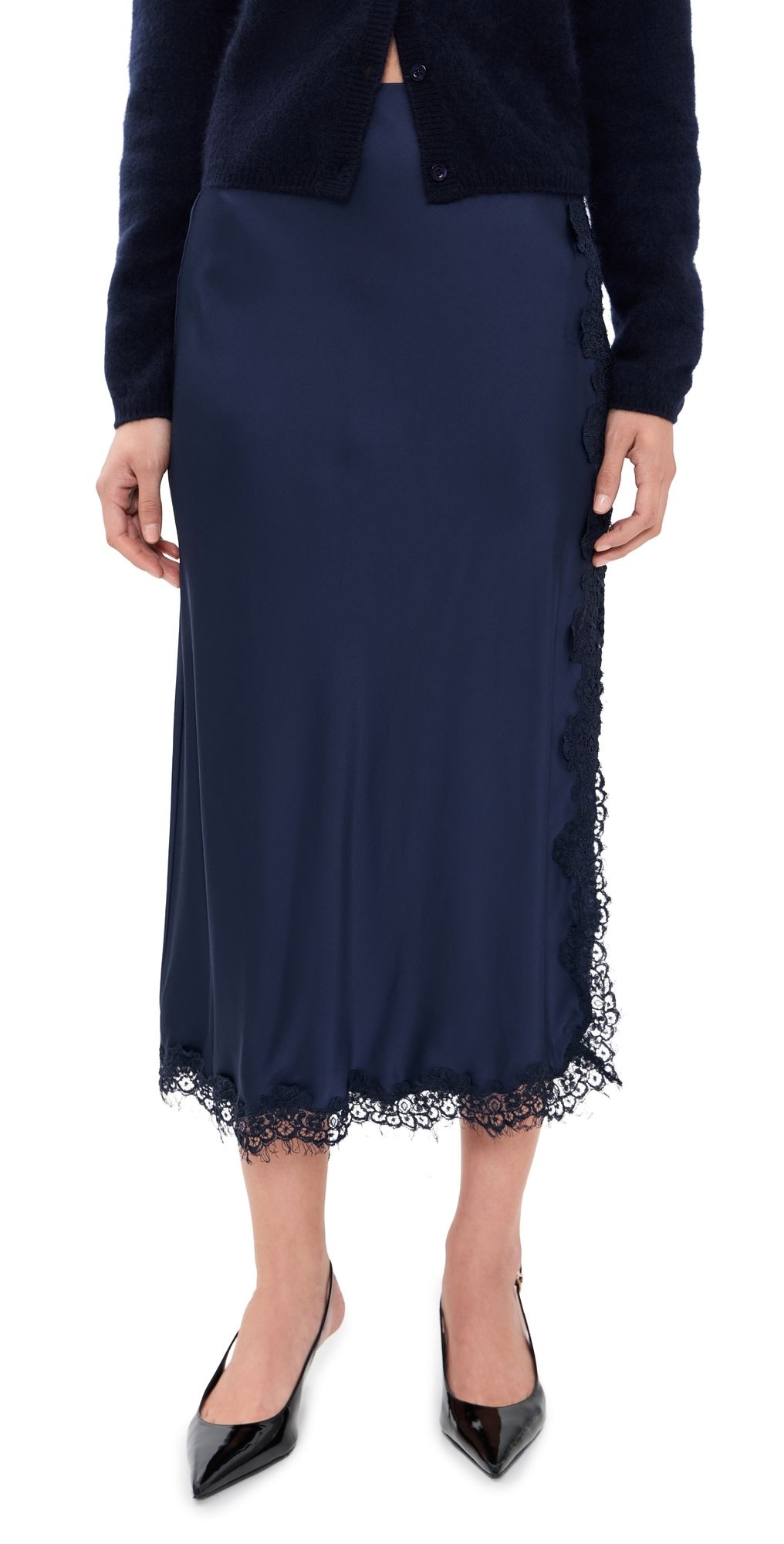 ALICE + OLIVIA Maeve Midi Slip Skirt Midnight Blue 6