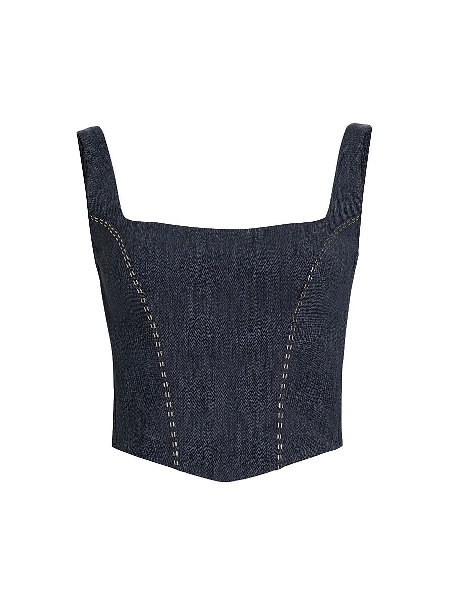 Women's Zahara Denim-Print Jersey Corset Top - Jeans - Size 16