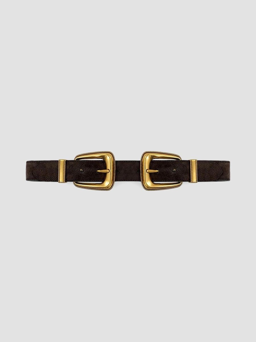 Veronica Beard Women's Arch Double-Buckle Suede Waist Belt - Espresso - Size XL