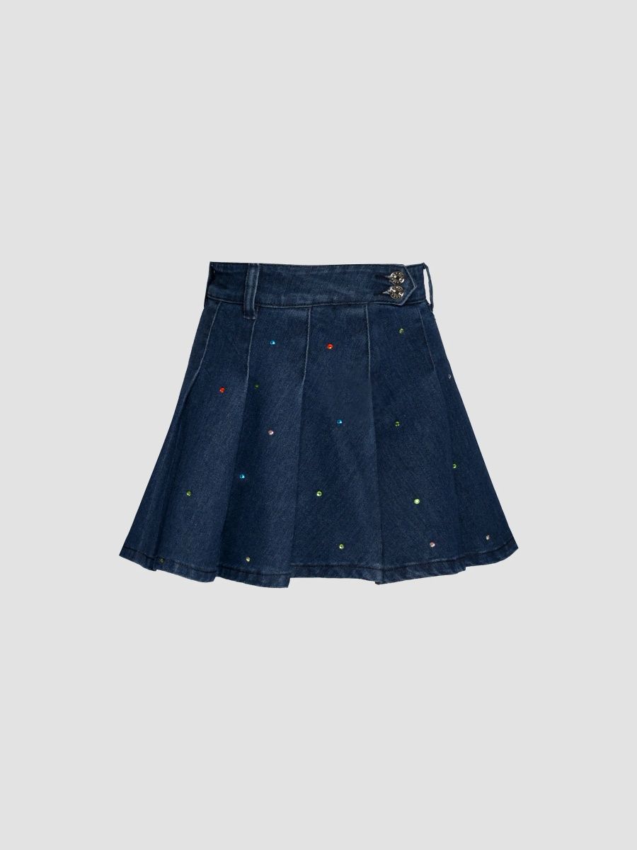 Girl's Little Girl's & Girl's Embellished Pleated Denim Mini Skirt - Blue - Size 4