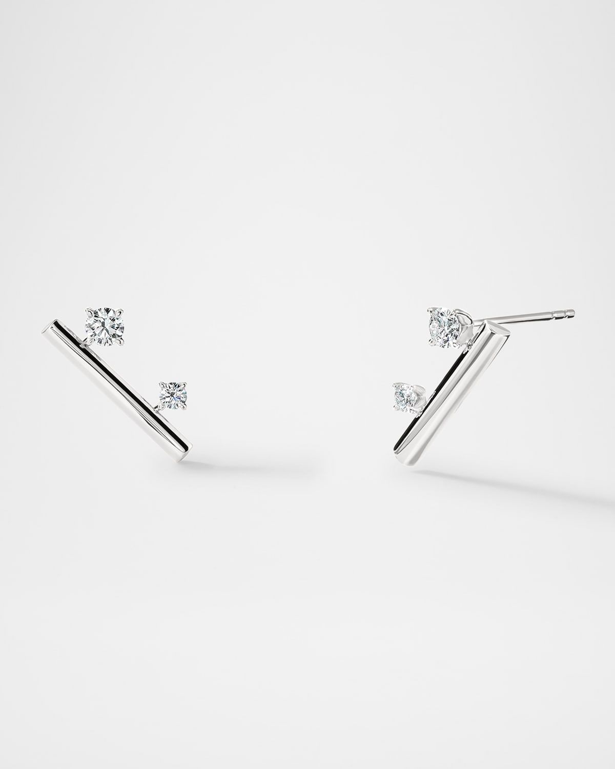 18K White Gold Barre Floating Diamond Climber Earrings