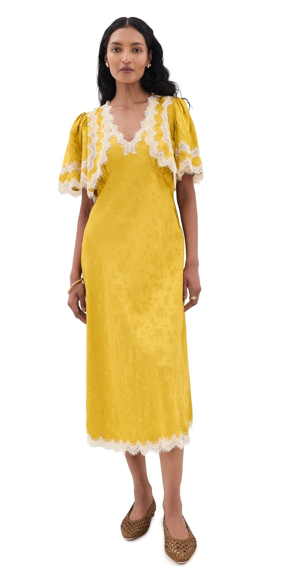 Sea Shay Lace Cape Midi Dress Yellow 8