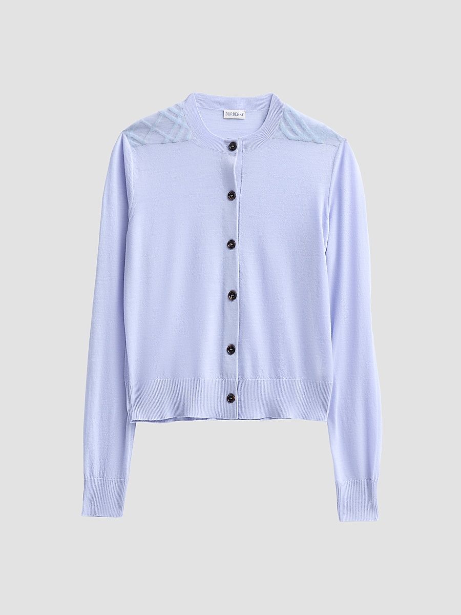 Women's Wendy Wool Check-Shoulder Cardigan - Sunbleached Blue - Size Large