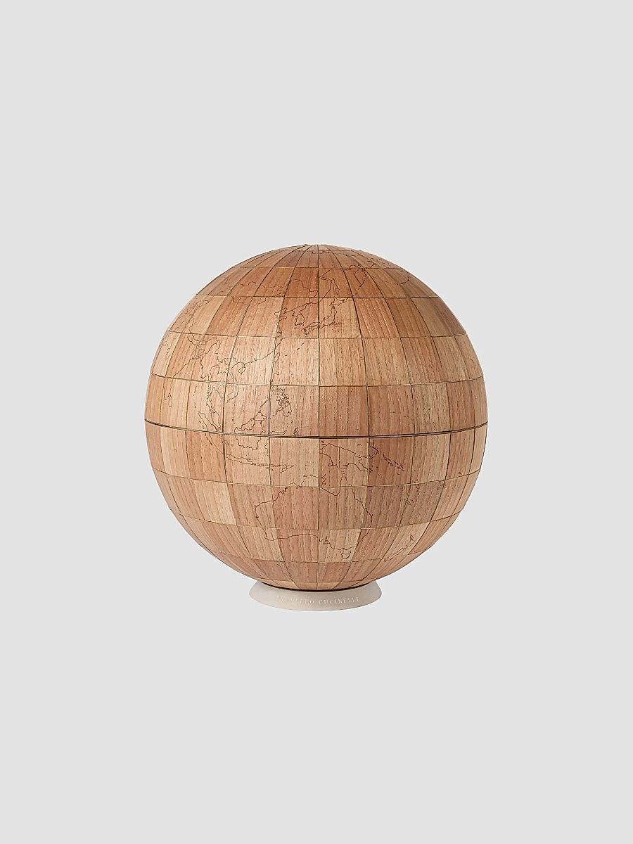 Walnut Wood, Brass and Sandstone Large Globe - Hazelnut