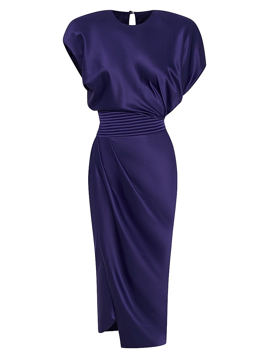 Zhivago Women's Bond Satin Pleated Asymmetric Midi-Dress - Ink - Size 4