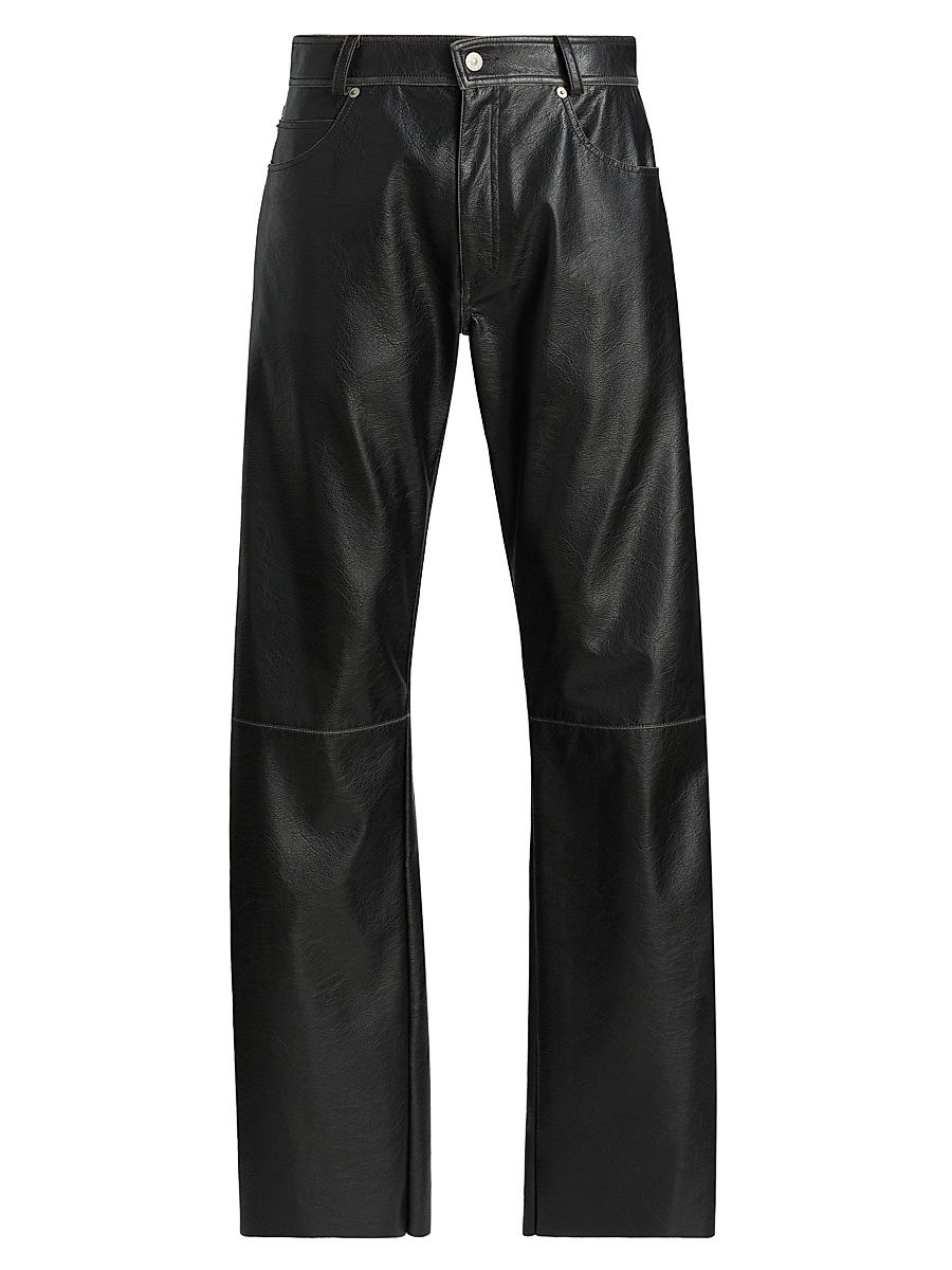 Men's Faux-Leather Straight-Leg Pants - Black - Size 36