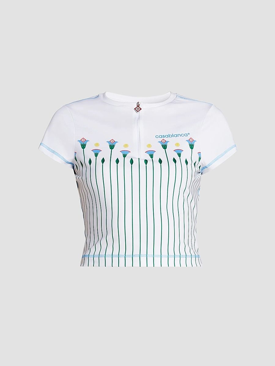 Women's Floral Quarter-Zip Tennis Top - Sporty Floral Stripe - Size XS