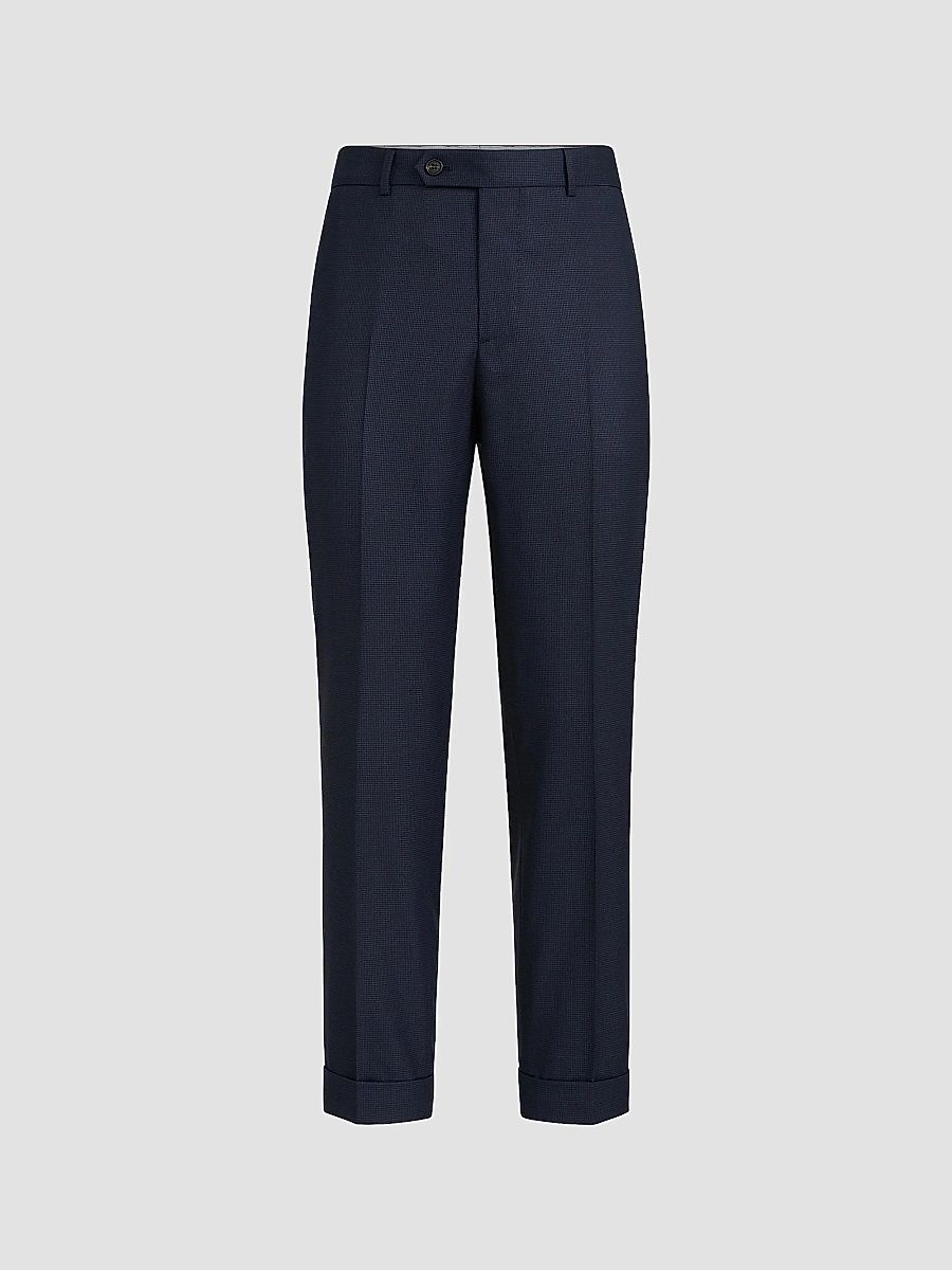 Brunello Cucinelli Men's Virgin Wool Houndstooth Trousers - Navy Blue - Size 40