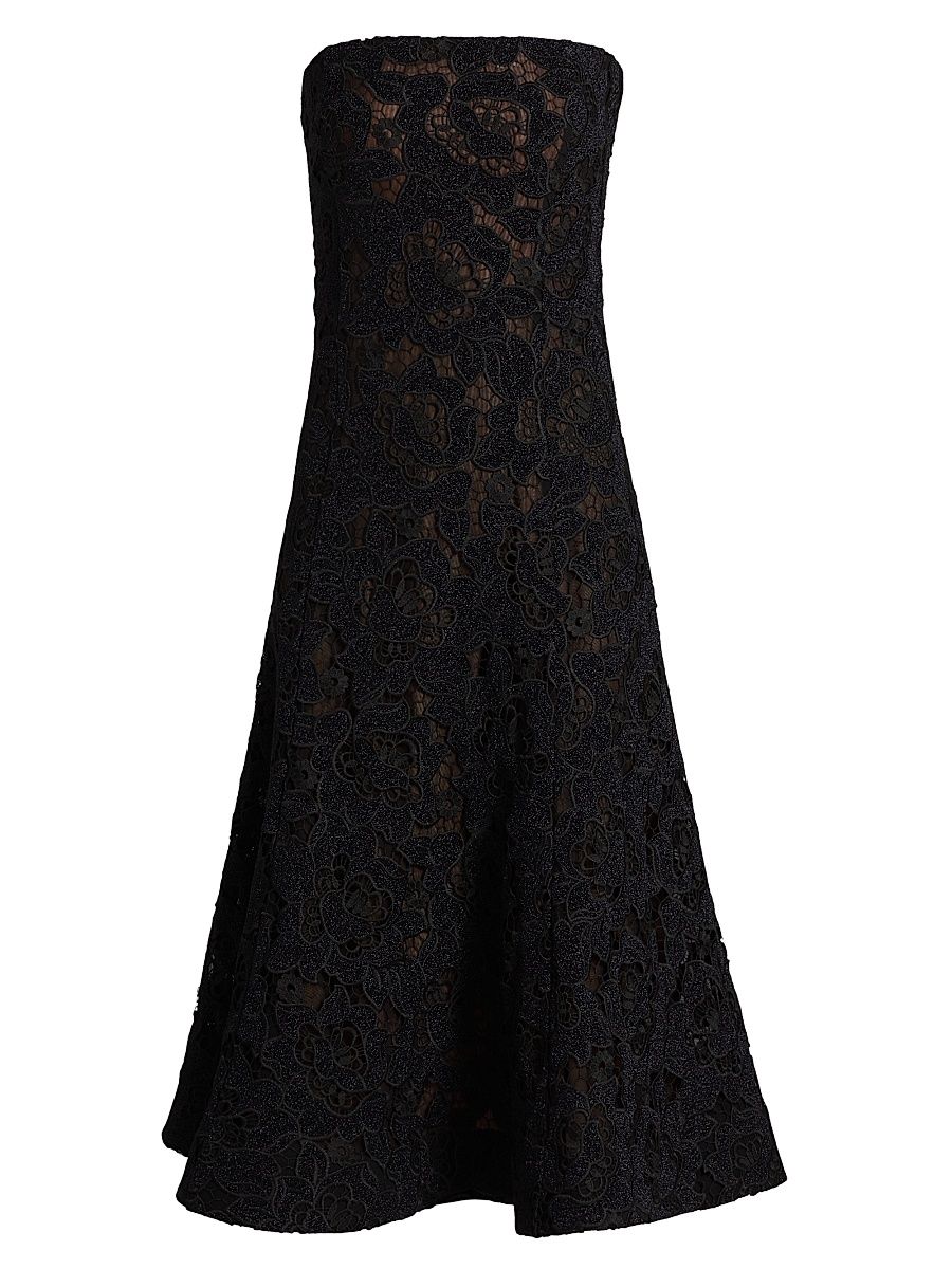 Women's Jules Metallic Lace Bandeau Midi-Dress - Dark Navy - Size XL