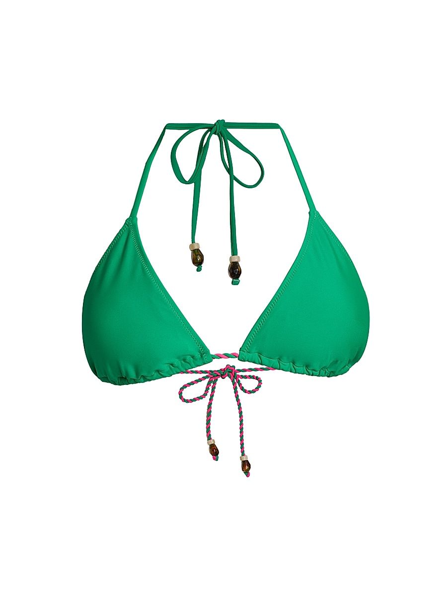 Women's Halterneck Bikini Top - Green Multi - Size Large