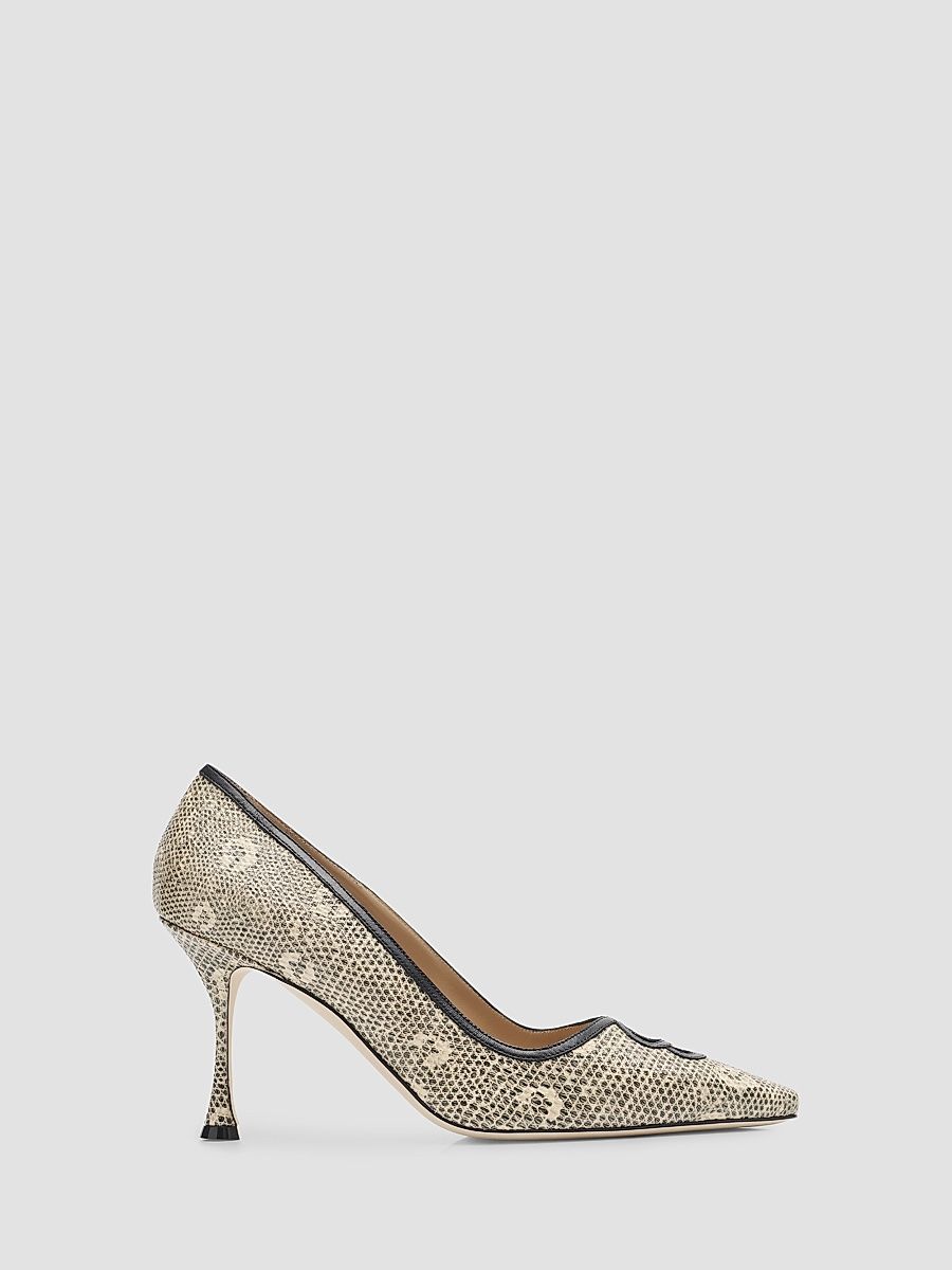 Women's Berry Snake-Embossed Leather Stiletto Pumps - Grey Black - Size 8.5