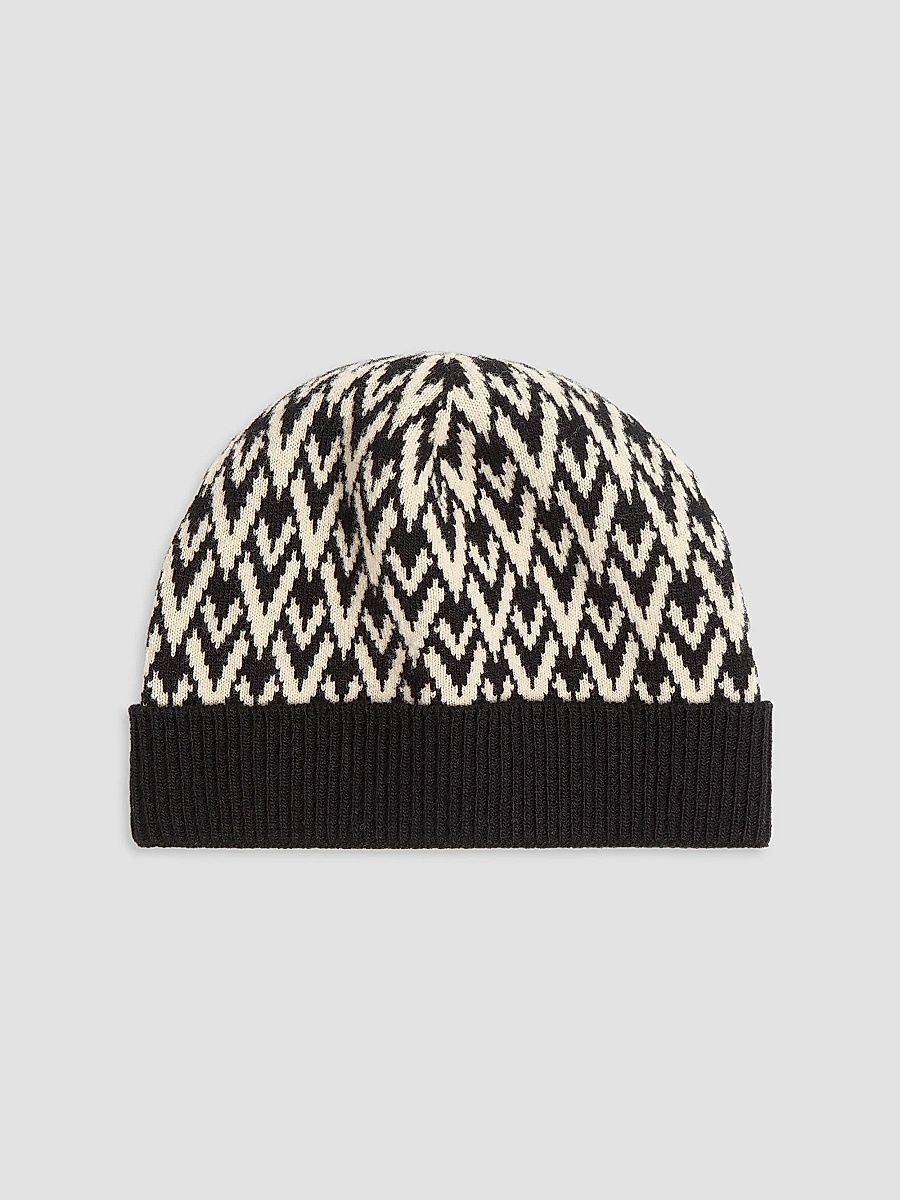 Valentino Men's Toute La V Signature Knitted Wool Beanie - Black Cream