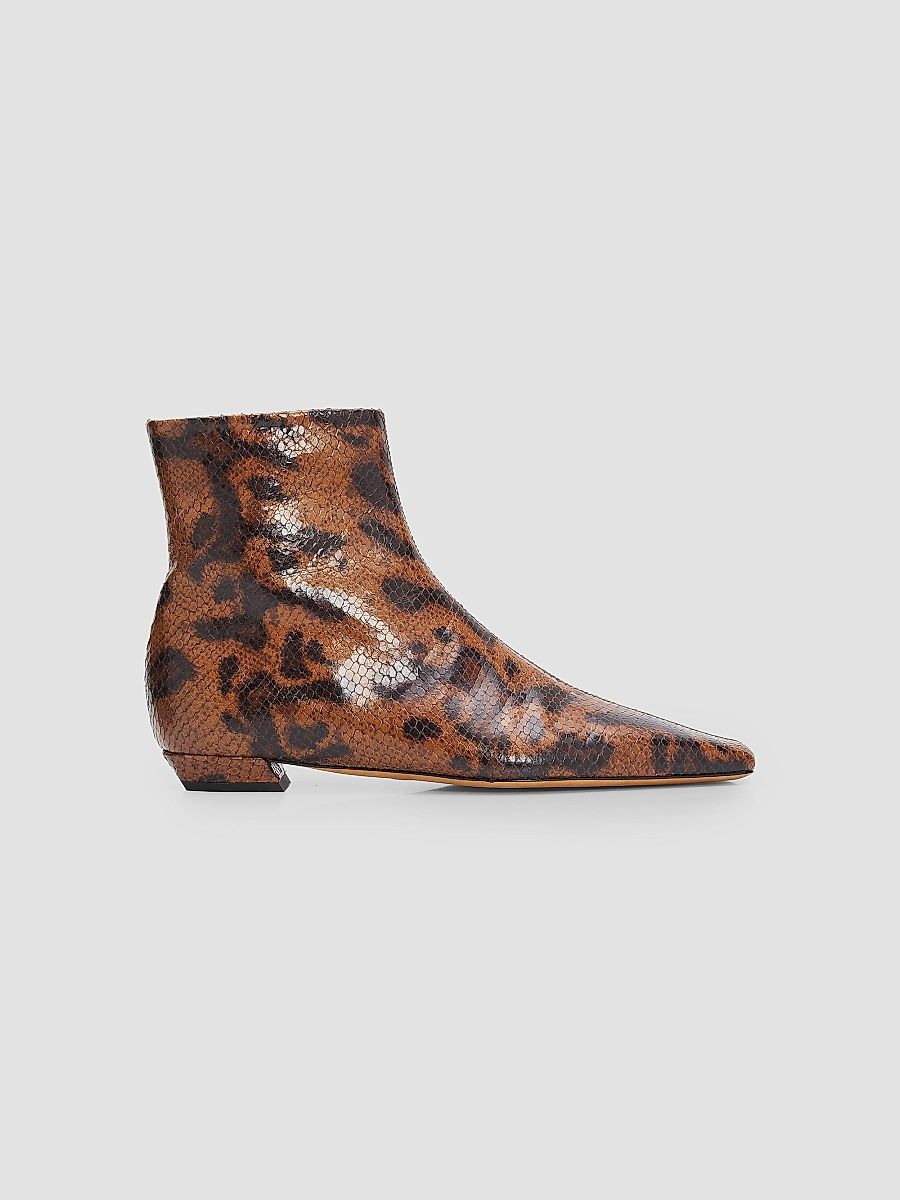 Proenza Schouler Women's Trap Flat Embossed-Leather Ankle Boots - Ochre Multi - Size 8