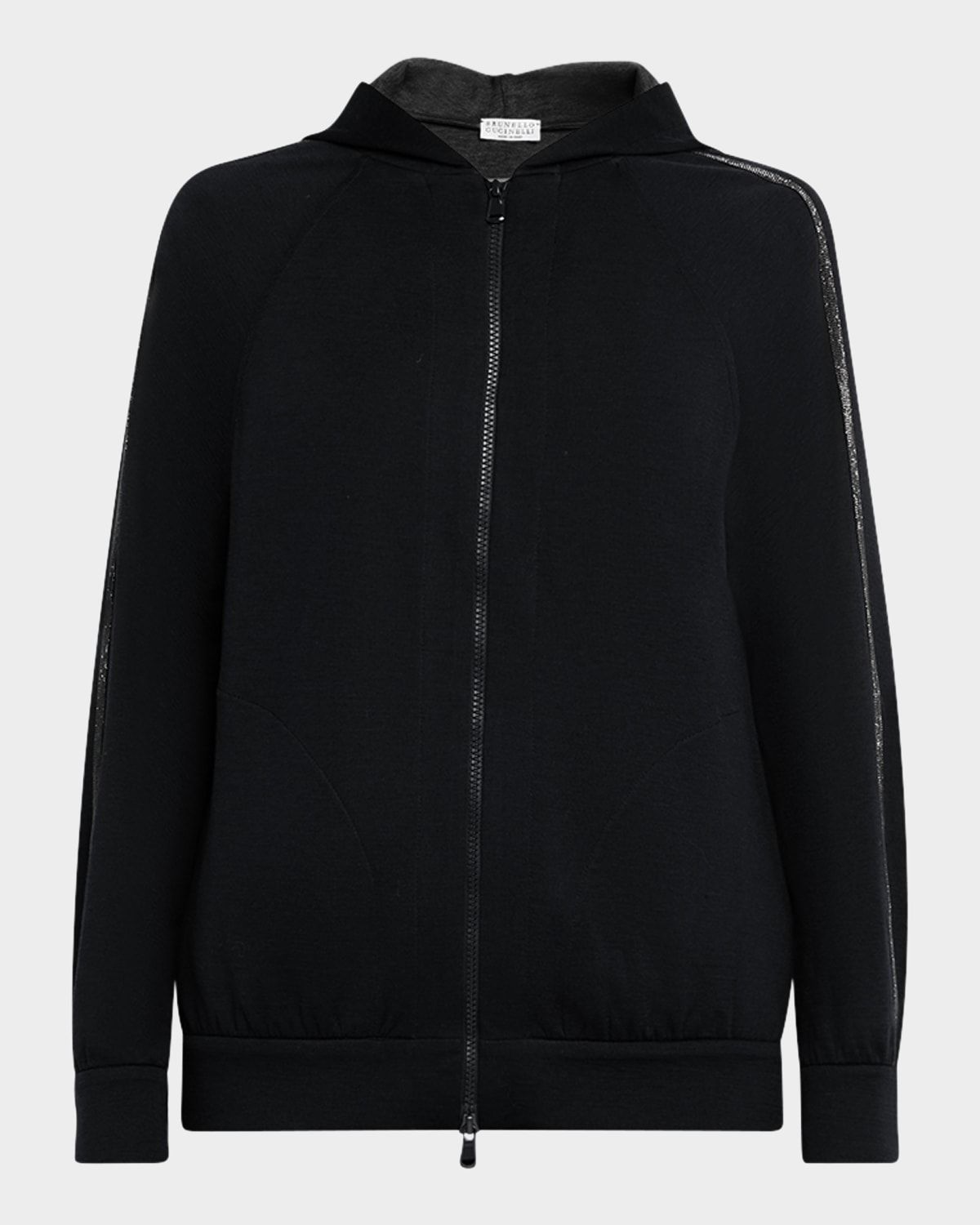 Monili-Trim Cotton-Silk Zip Hoodie