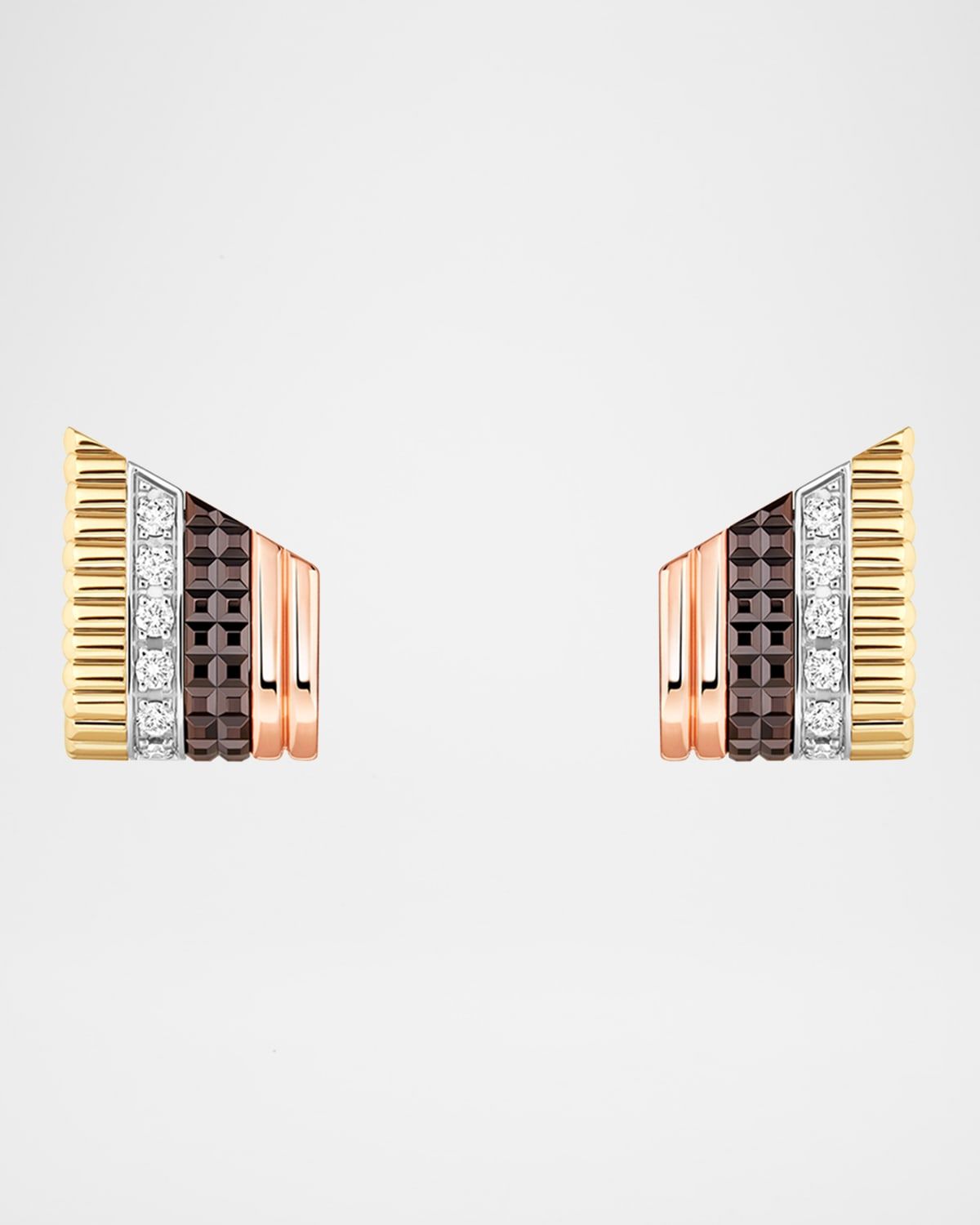 Quatre Classique 18K Tricolor Gold Stud Earrings with Diamonds and Brown PVD