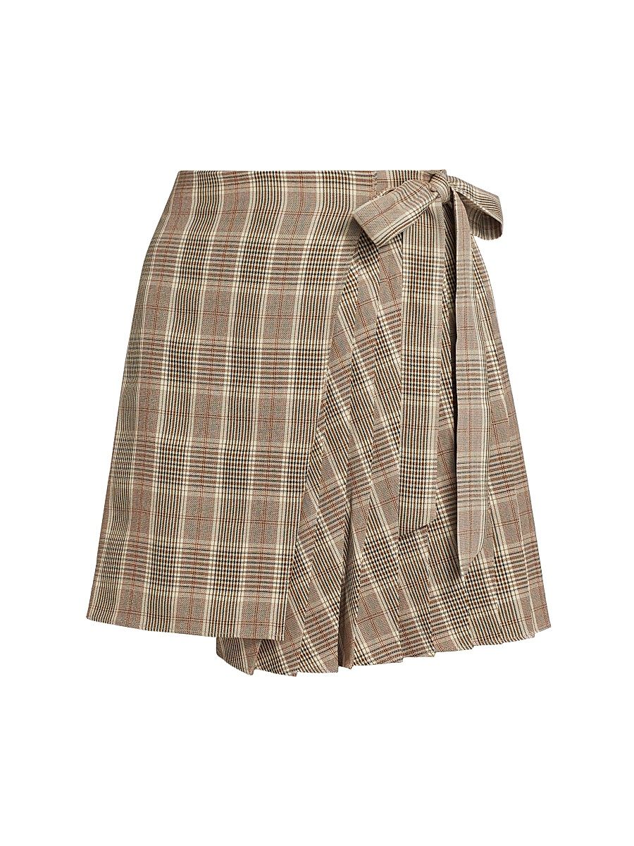 Women's Plaid Wrap Miniskirt - Camel Orange - Size 14