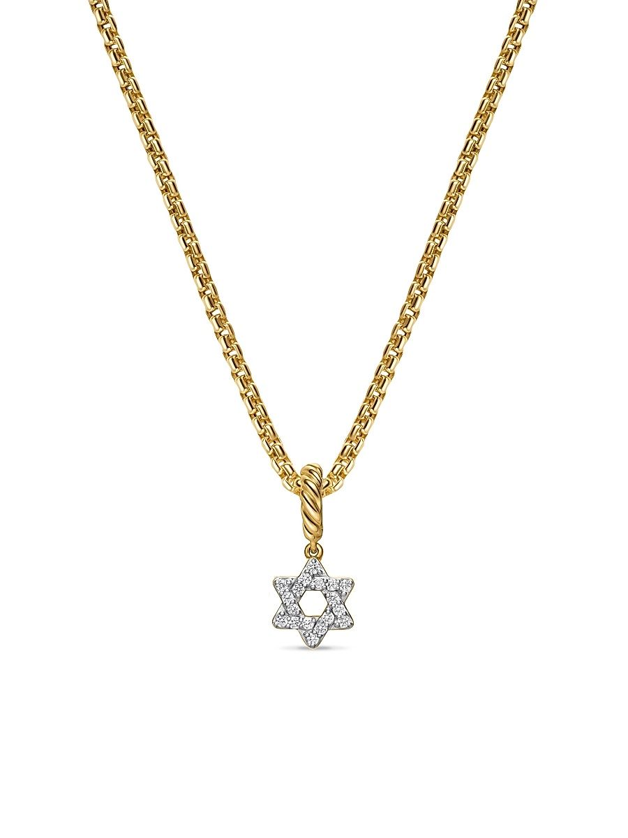 Women's Micro Pavé Star of David Amulet in 18K Yellow Gold with Diamonds, 7.4MM - Diamond