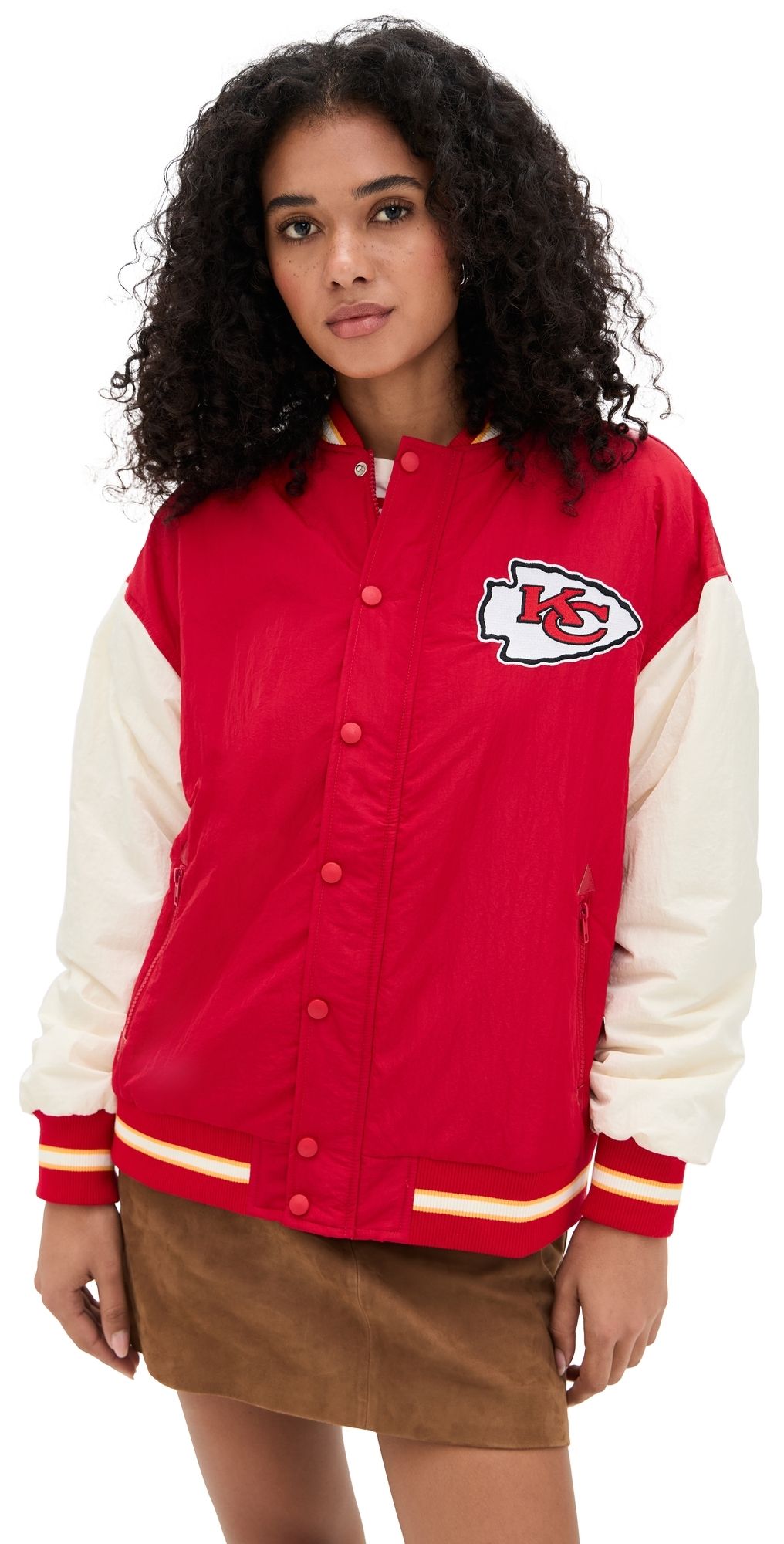 Terez Chiefs Colorblock Bomber Jacket Chiefs Red/Sugar Swizzle M