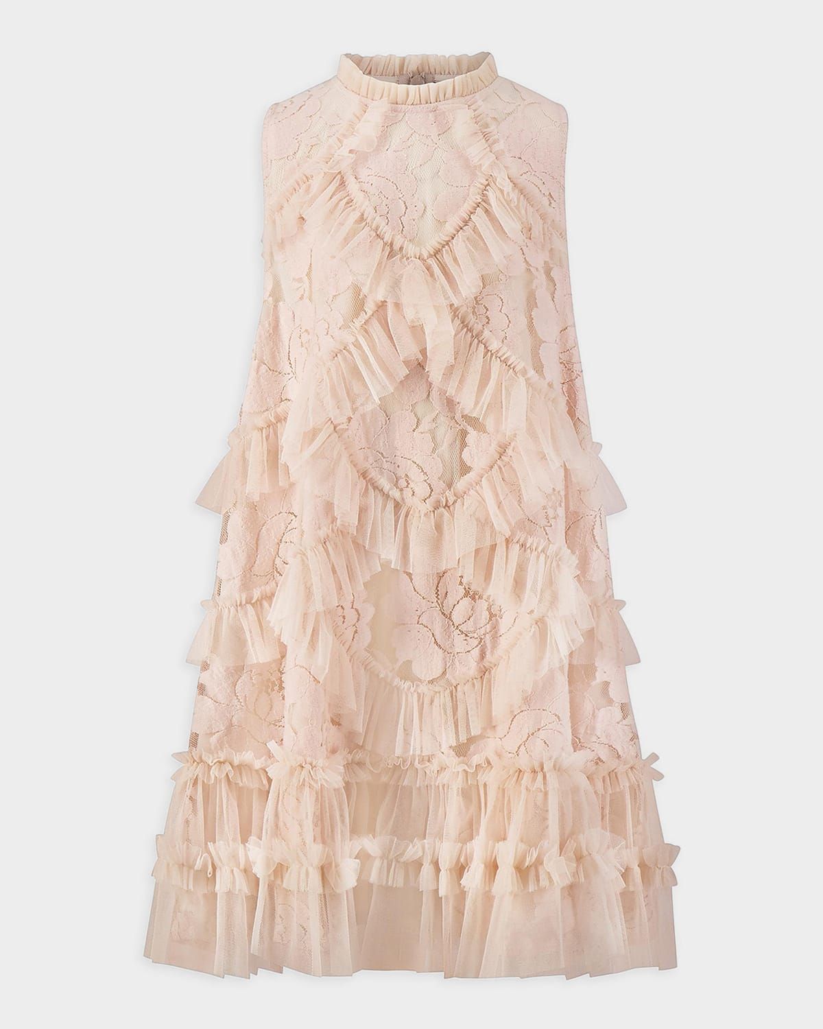 Girl & apos;s Sleeveless Ruffle Lace Dress, Size 4-12