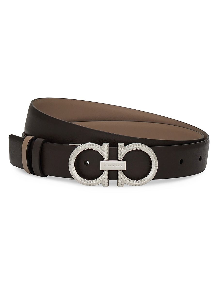 Women's Donna Knurled Gancini Reversible Leather Belt - Testa Di Moro Warm Taupe