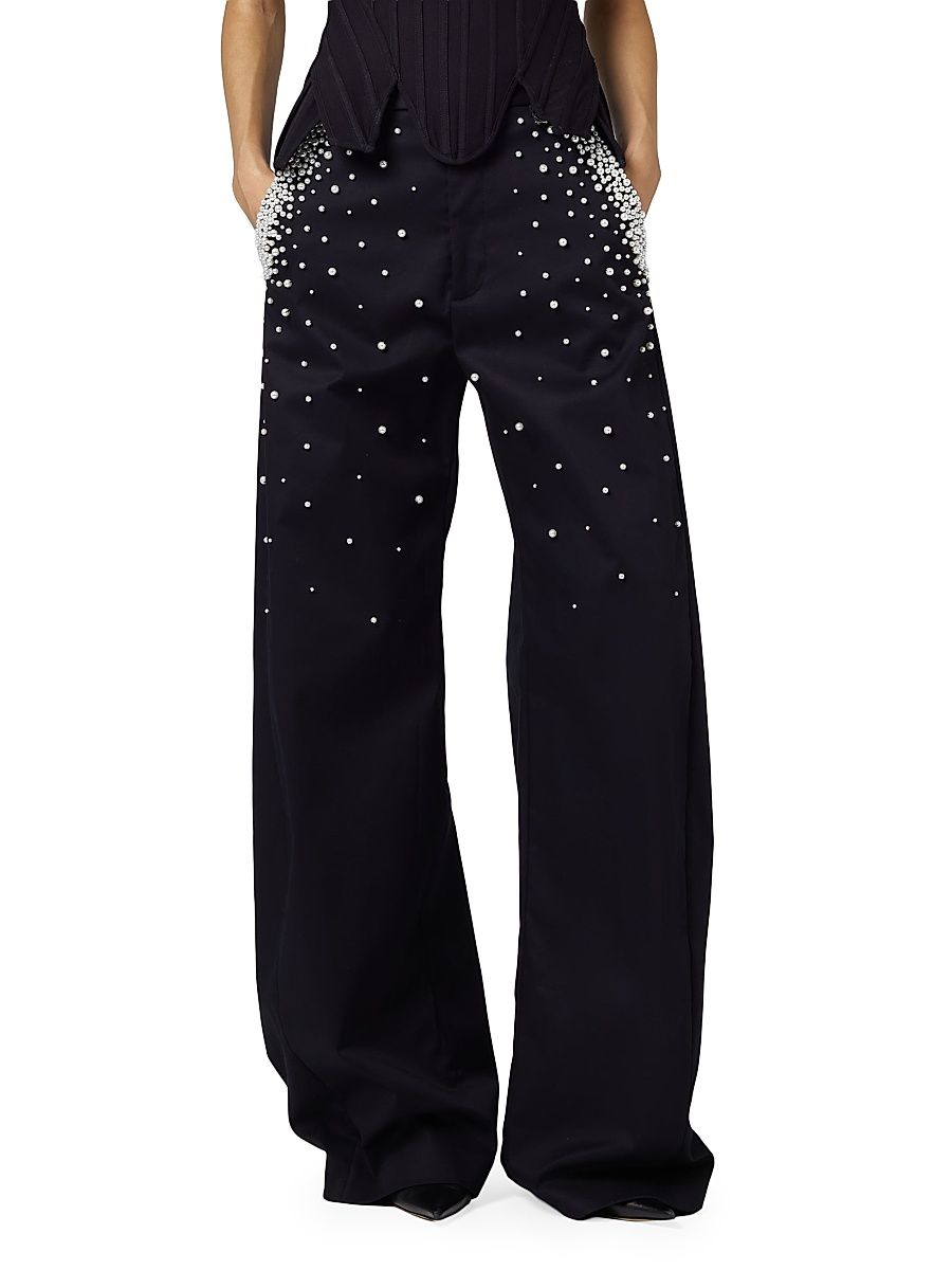 Women's Act II: The Fall of Icarus Imitation Pearl-Embellished Low-Rise Jeans - Black - Size 8