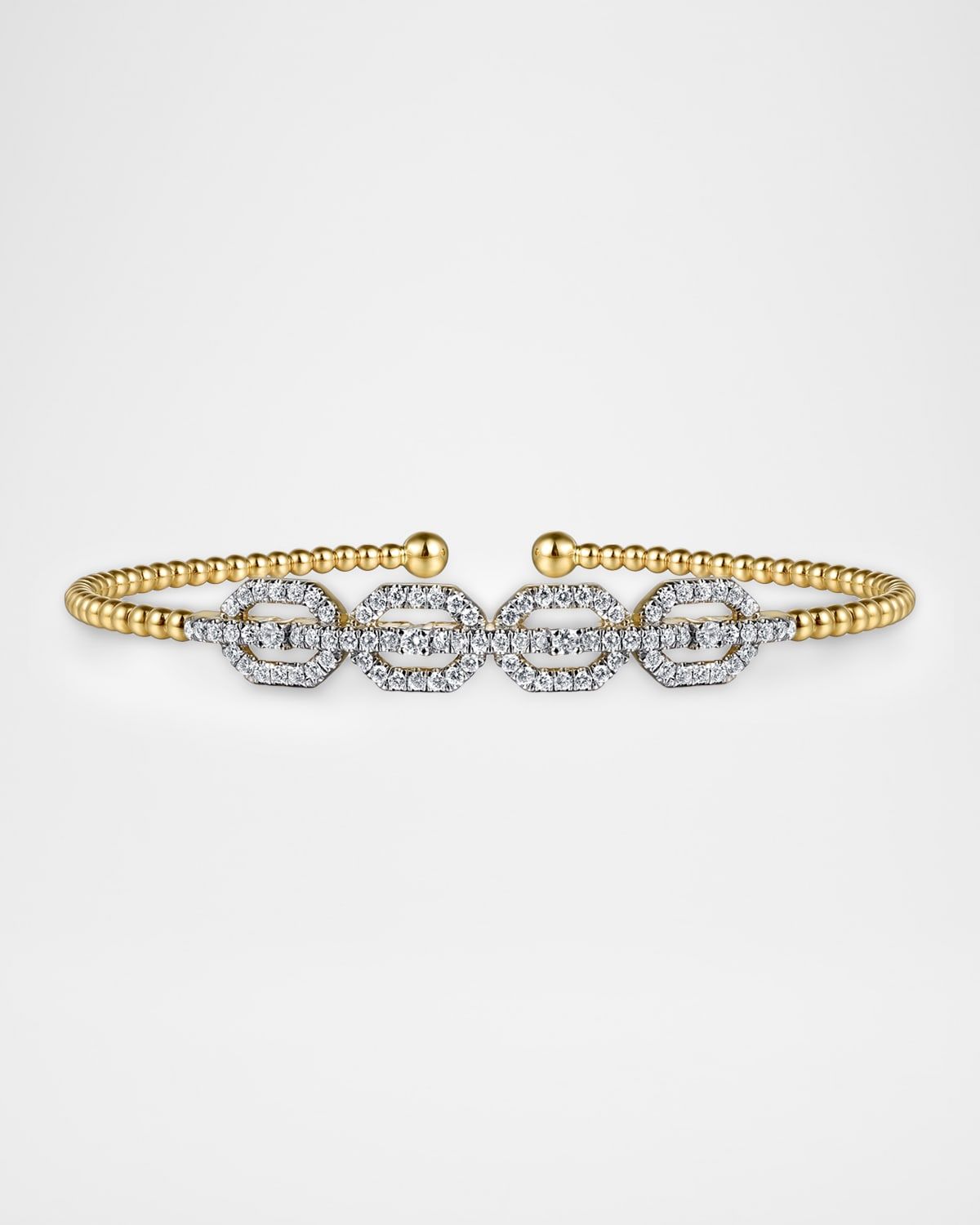 14K Yellow Gold Bujukan Bead Cuff Bracelet with Diamond Pave Links