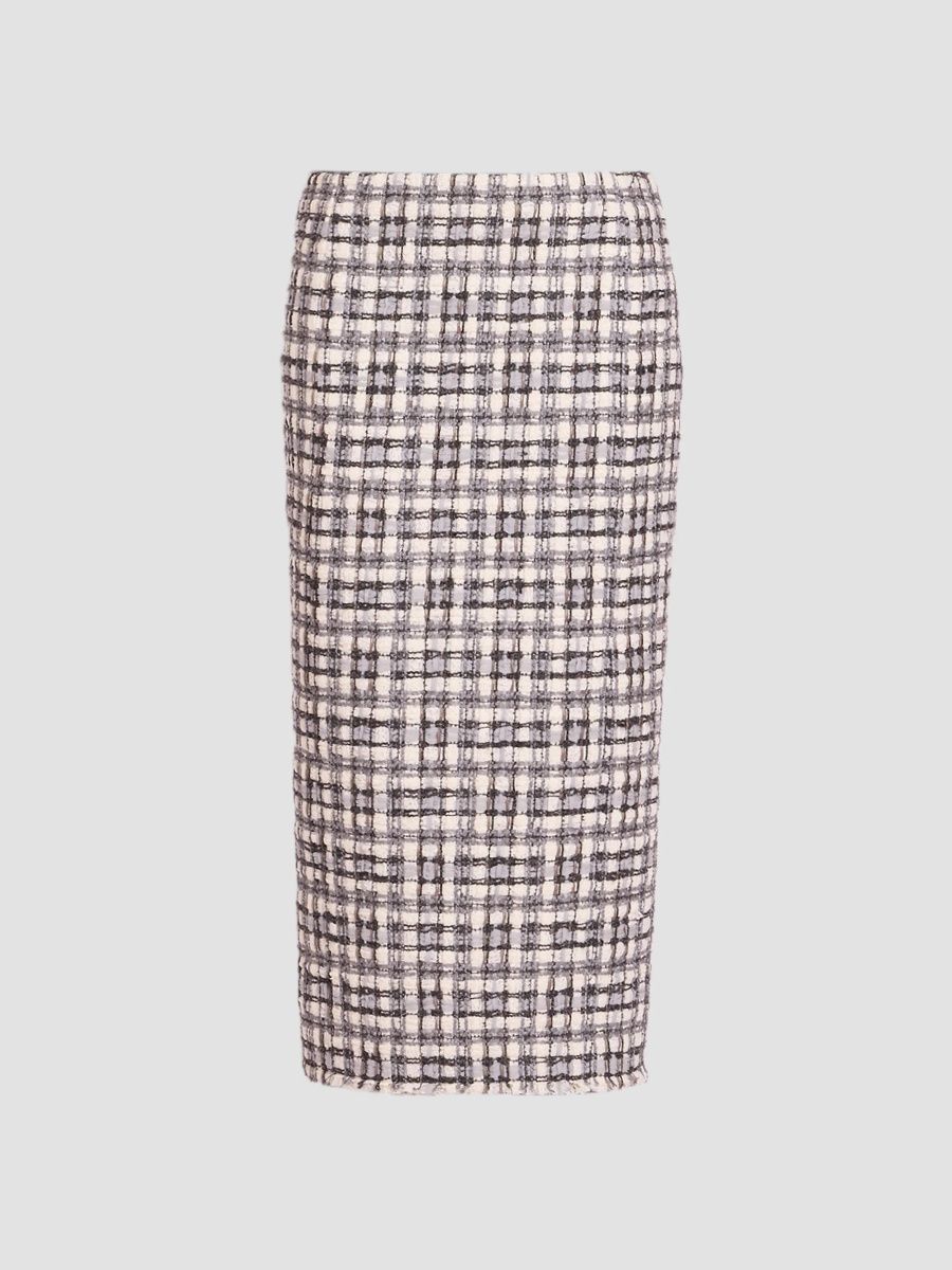 Thom Browne Women's Tweed Low-Rise Pencil Midi Skirt - White - Size 2