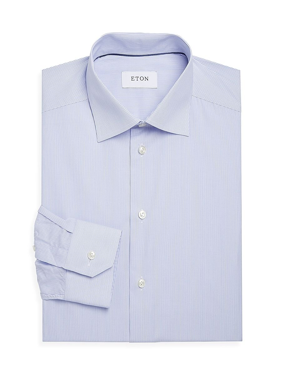 Men's Slim-Fit Fine Striped Dress Shirt - Blue - Size 17.5