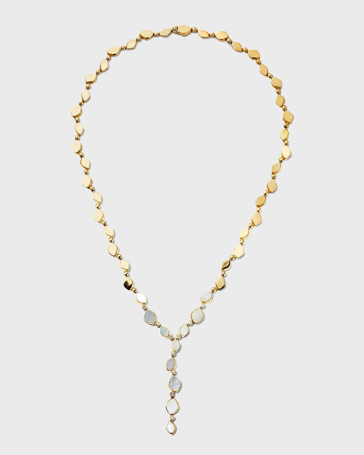 Yellow Gold Pebble Necklace with Mother-of-Pearl and Diamonds