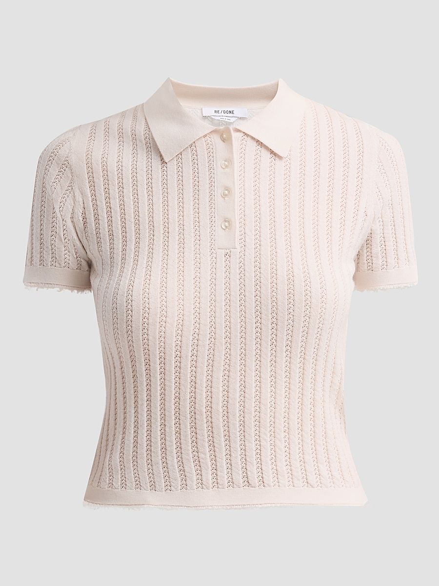 Women's The Veil Pointelle Polo - Ivory - Size Large