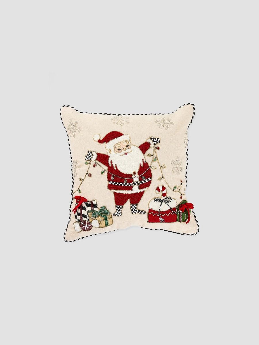 MacKenzie-Childs Santa With Tree Lights Throw Pillow