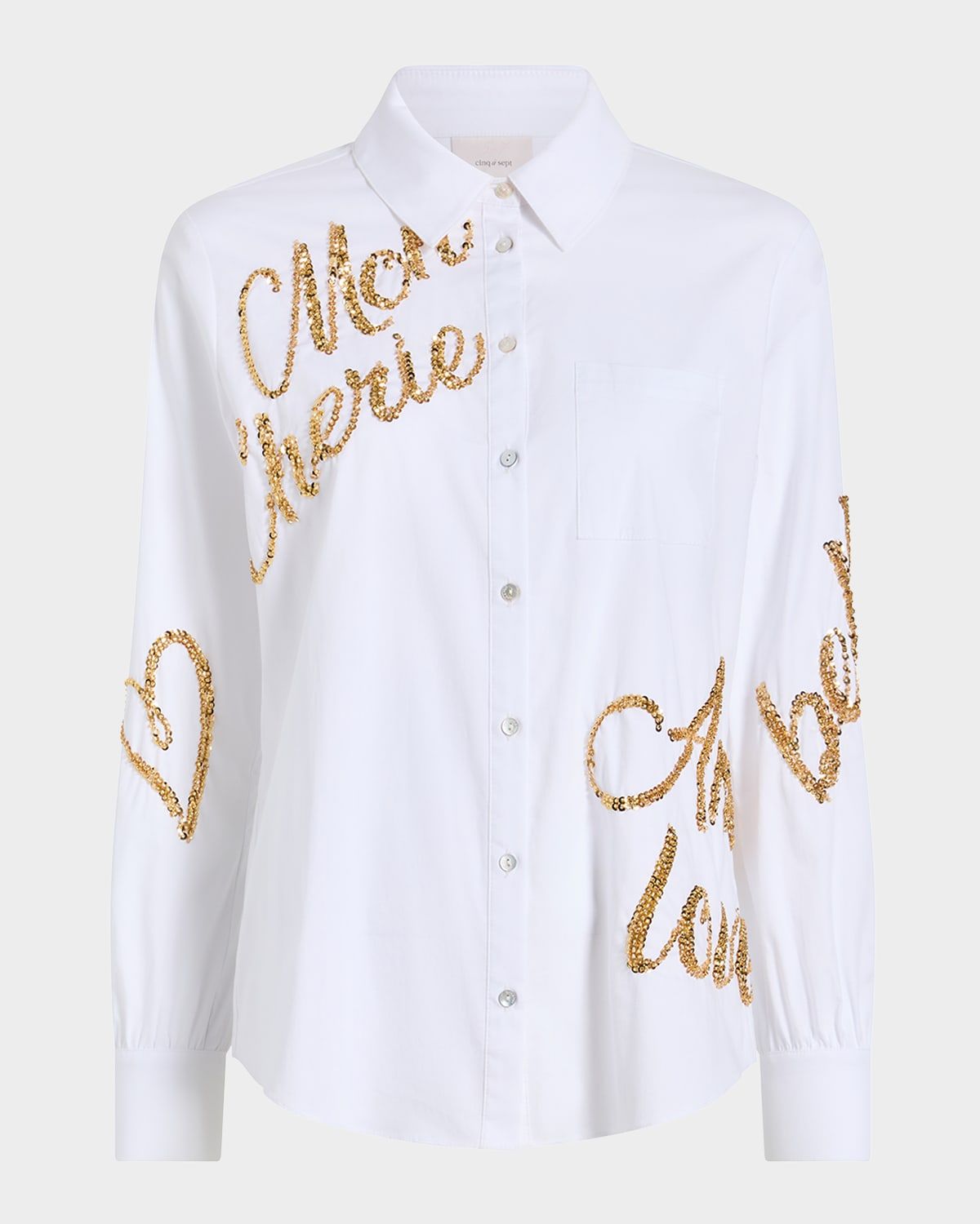 Crushed Sequin Loveletter Blanche Button-Front Shirt