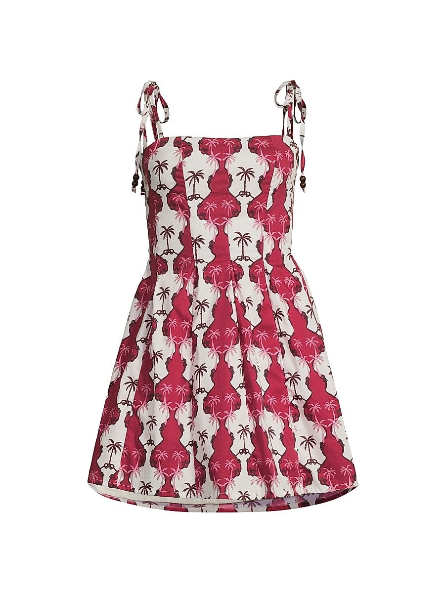 Women's Printed Stretch-Cotton Minidress - Pink Palma - Size XL