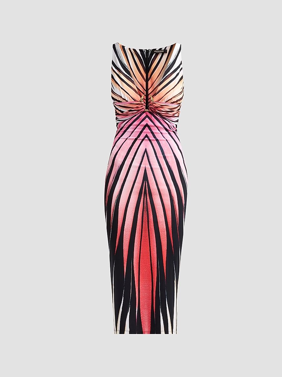 Women's Printed V-Neck Midi Dress - Coral - Size 4