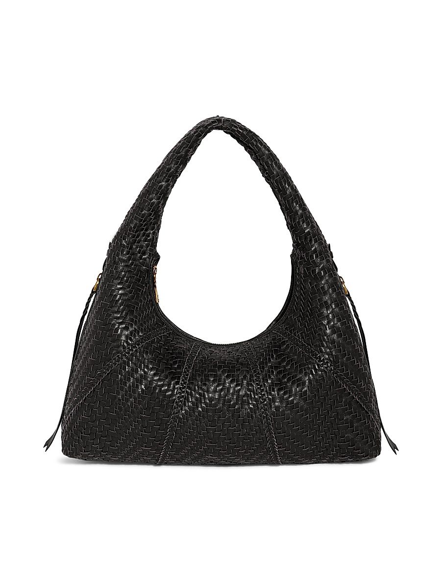 Women's Chelsea Leather Woven Hobo Bag - Black