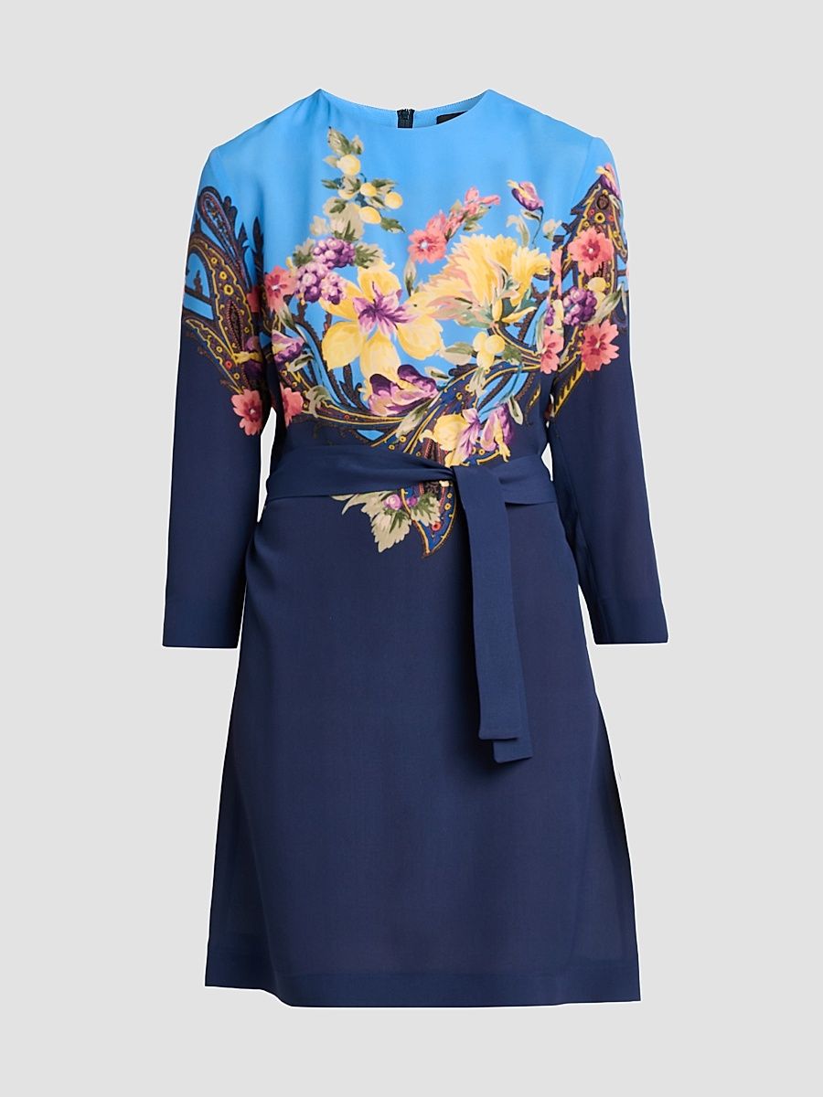 Women's Floral Print Mini Dress - Printed Blue - Size 12