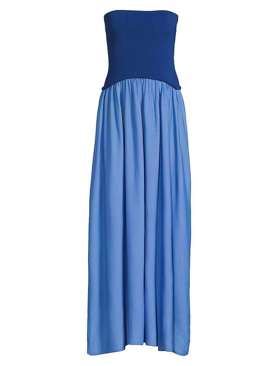 Women's Soglio Strapless Midi-Dress - Navy Marina Blue Stripe - Size XL