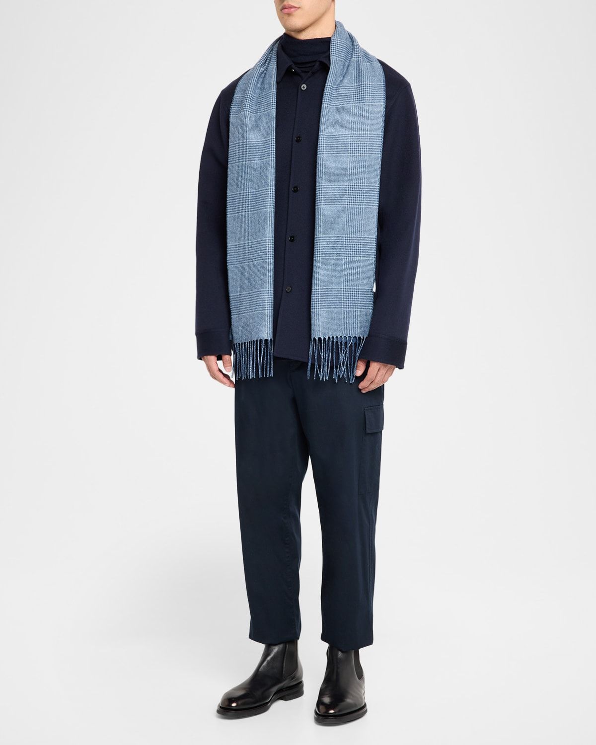 Men & apos;s Dallas Cashmere and Silk Solid To Houndstooth Scarf