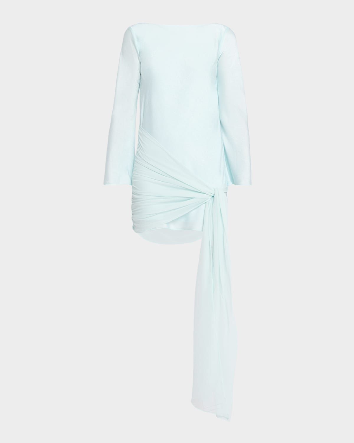 Farrah Draped Long-Sleeve Satin Mini Dress