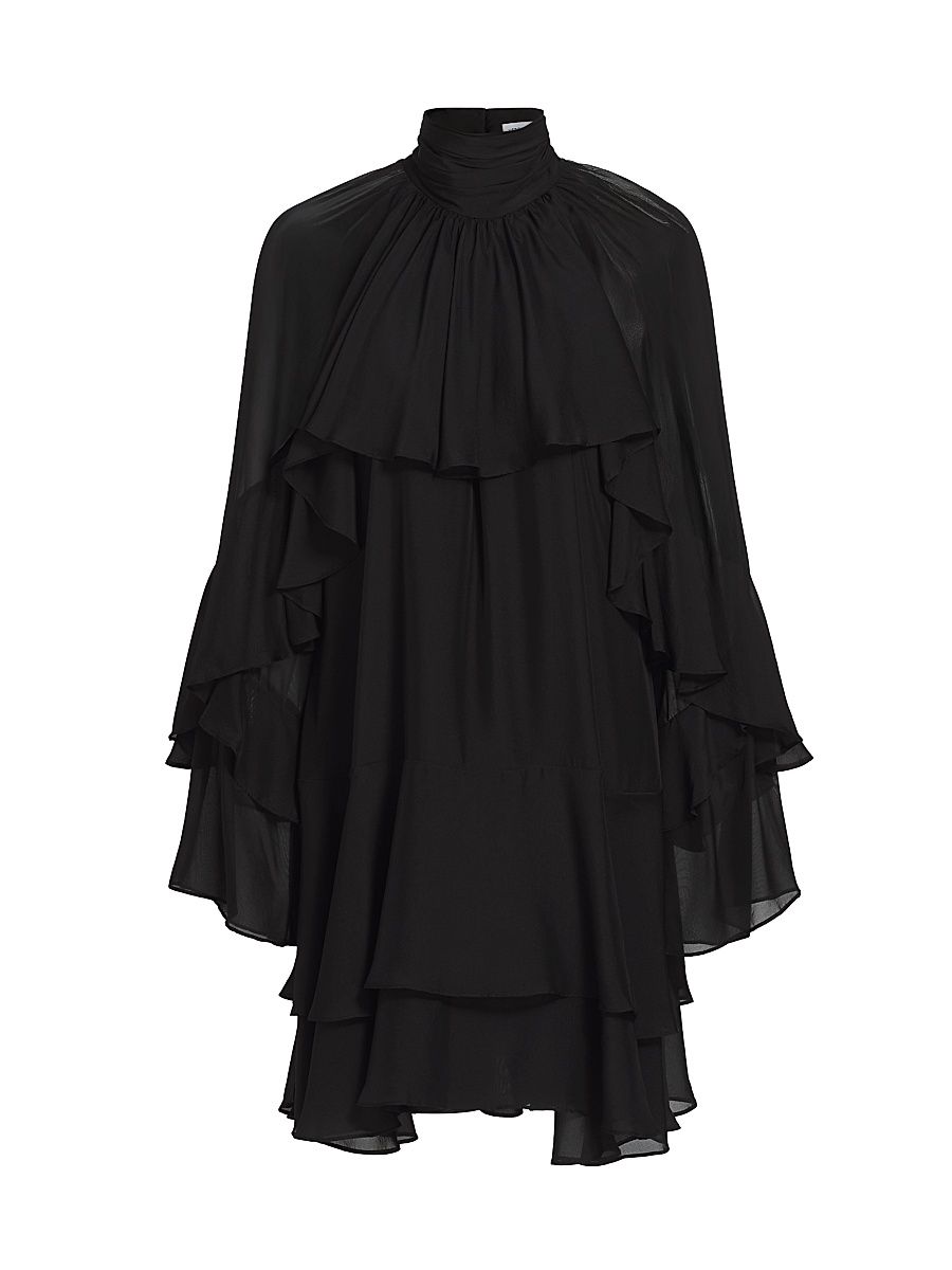 Women's Adlington Silk Ruffle Mock-Neck Minidress - Black - Size 8