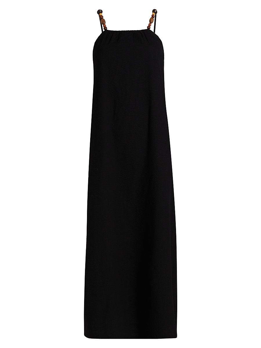 Women's Grikos Beaded Cotton Seersucker Maxi Dress - Black - Size Medium