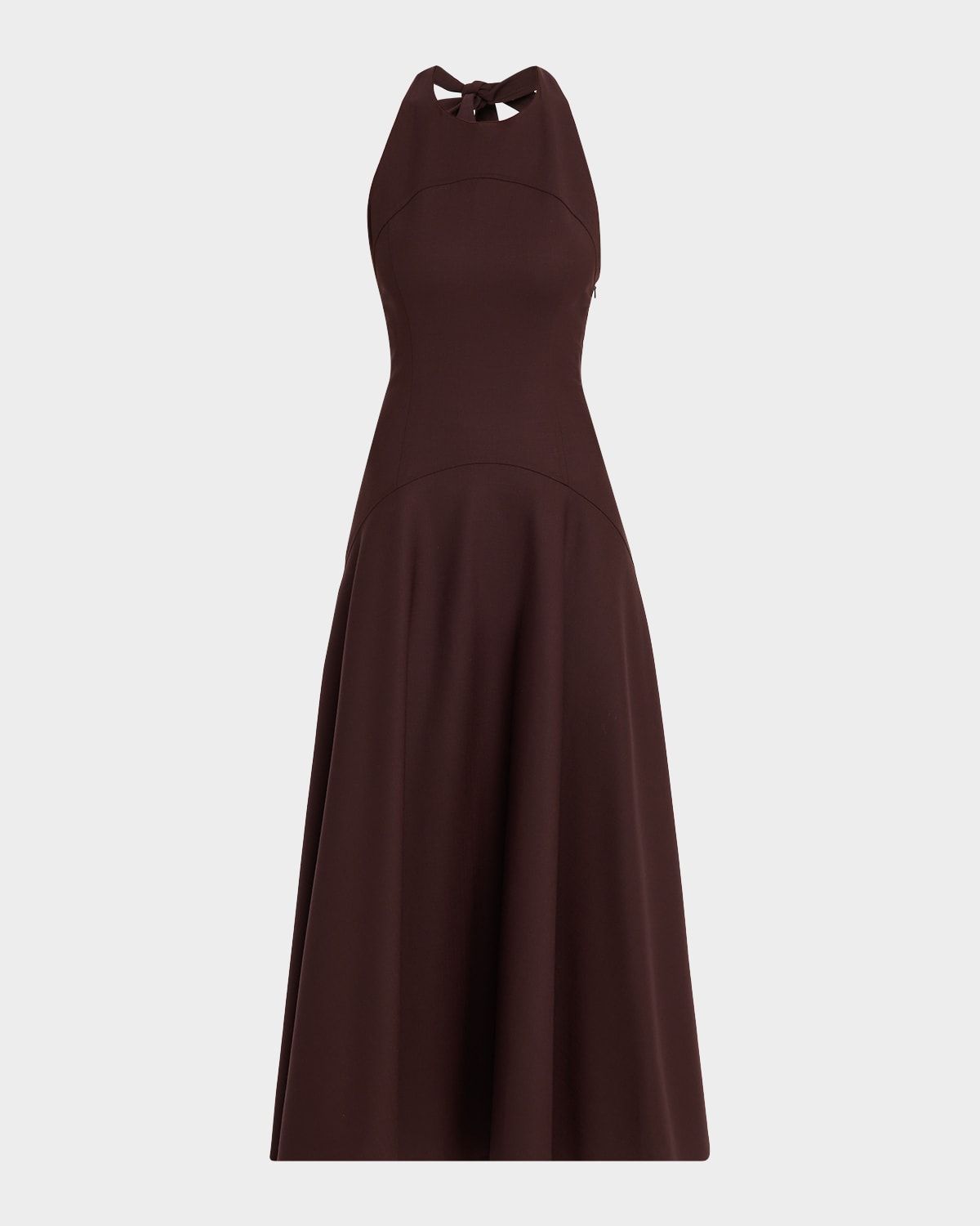 Sleeveless Stretch Wool Halter Midi Dress