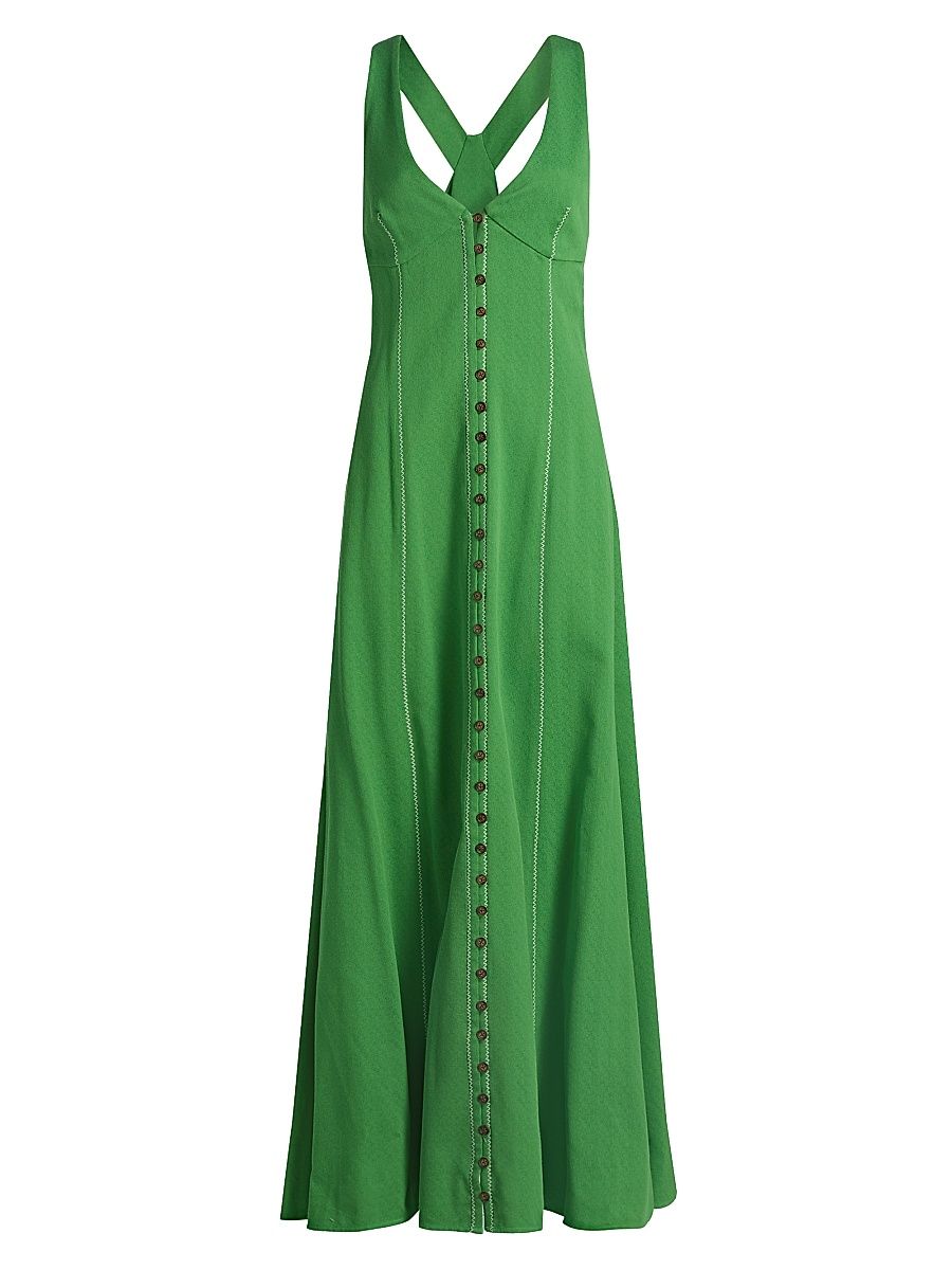 Women's Row, Row, Row Your Buttons Cotton-Blend Crepe Maxi Dress - Grass Green - Size 6